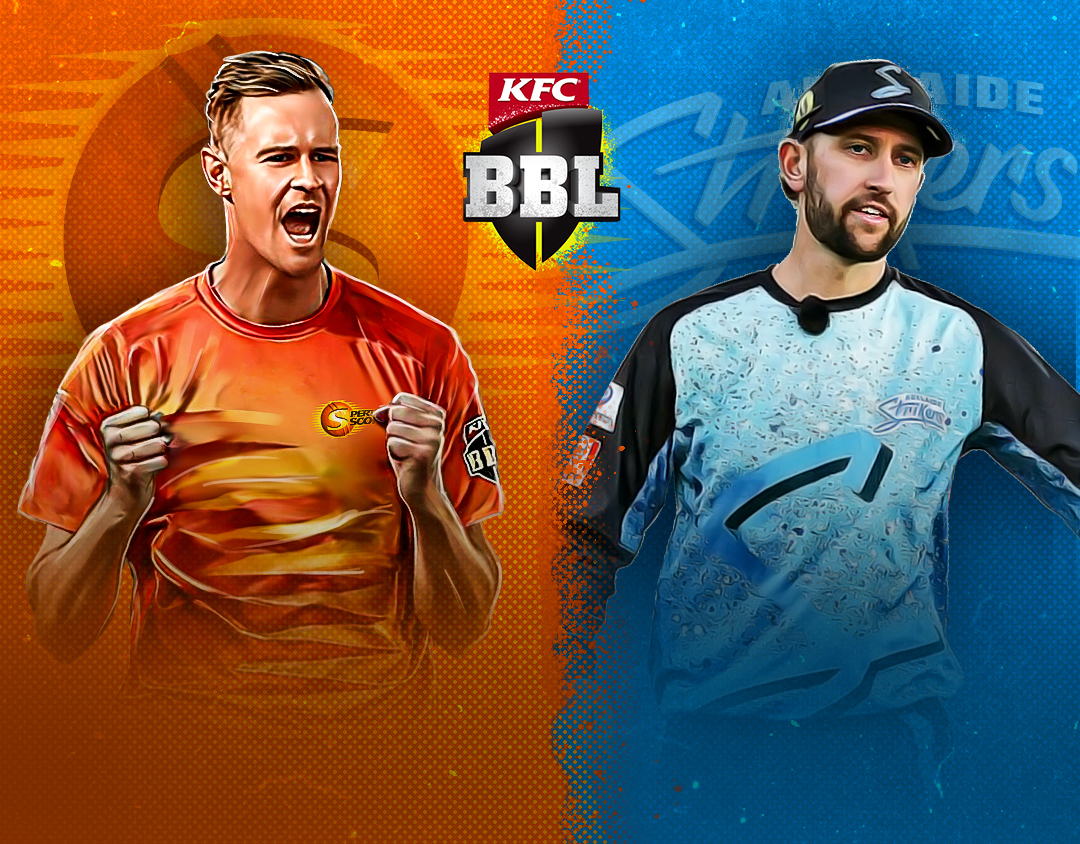 Knockout of big bash league, 2023-24: perth scorchers vs adelaide strikers banner