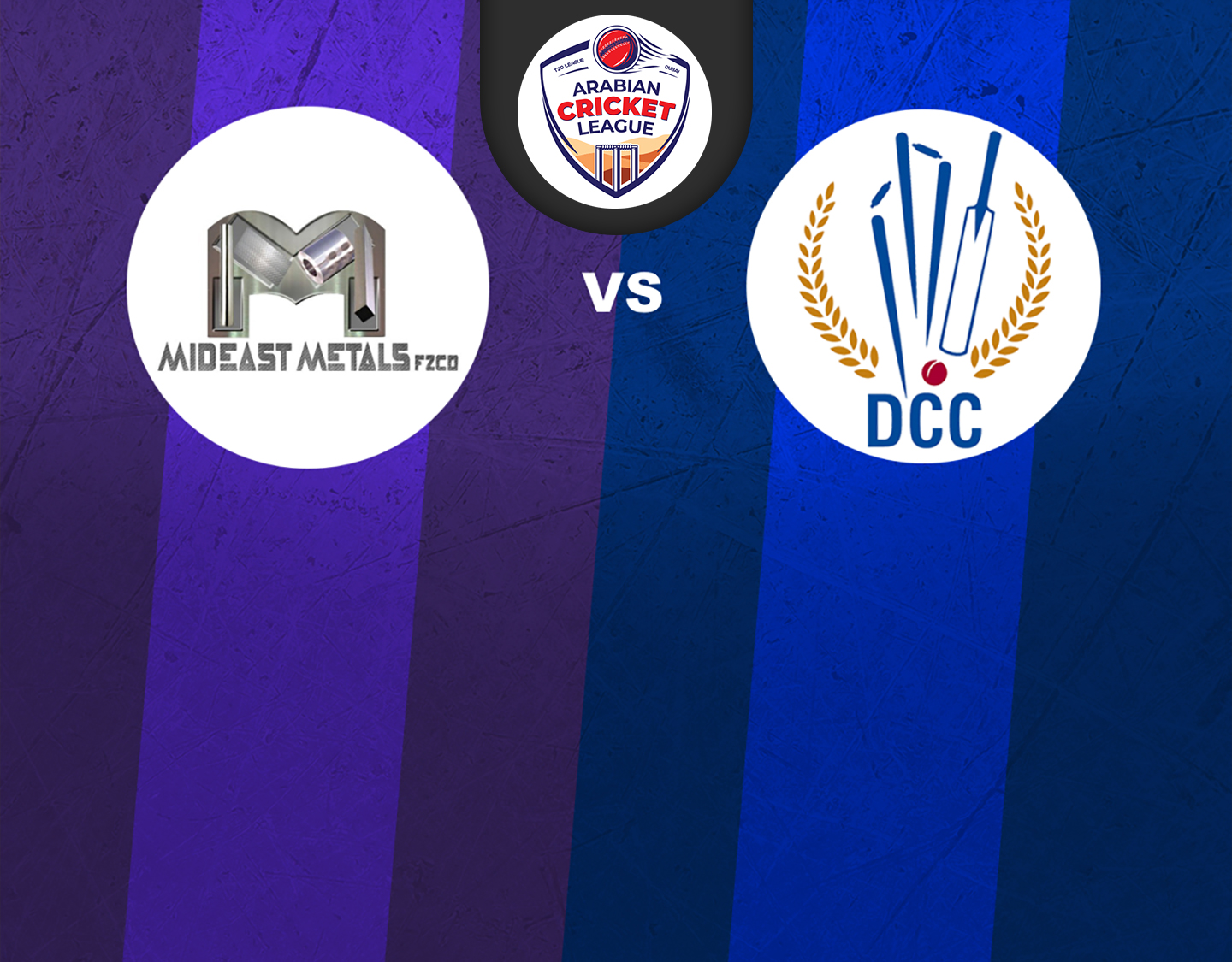Match 18 of icca arabian cricket league round 2: mid-east metals vs dcc starlets banner