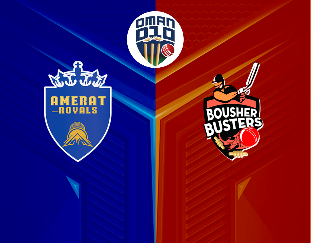 Match 3 of oman d10 league, 2024: bousher busters vs amerat royals banner