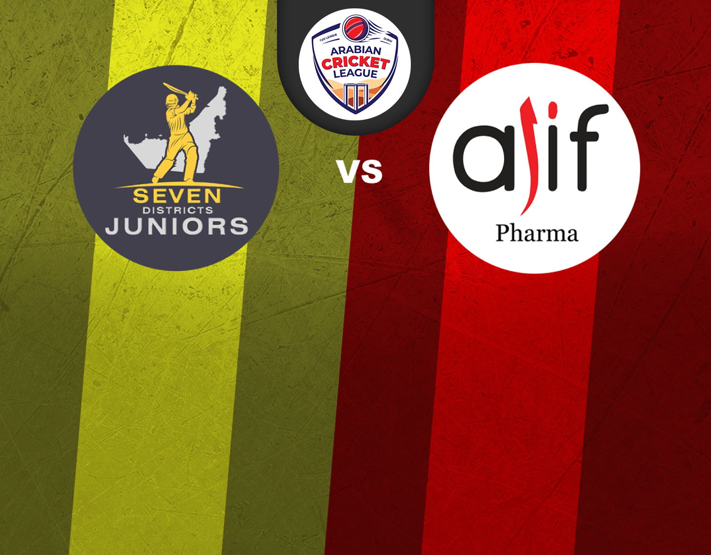 Match 47 of icca arabian cricket league round 2: seven districts juniors vs alif pharma banner