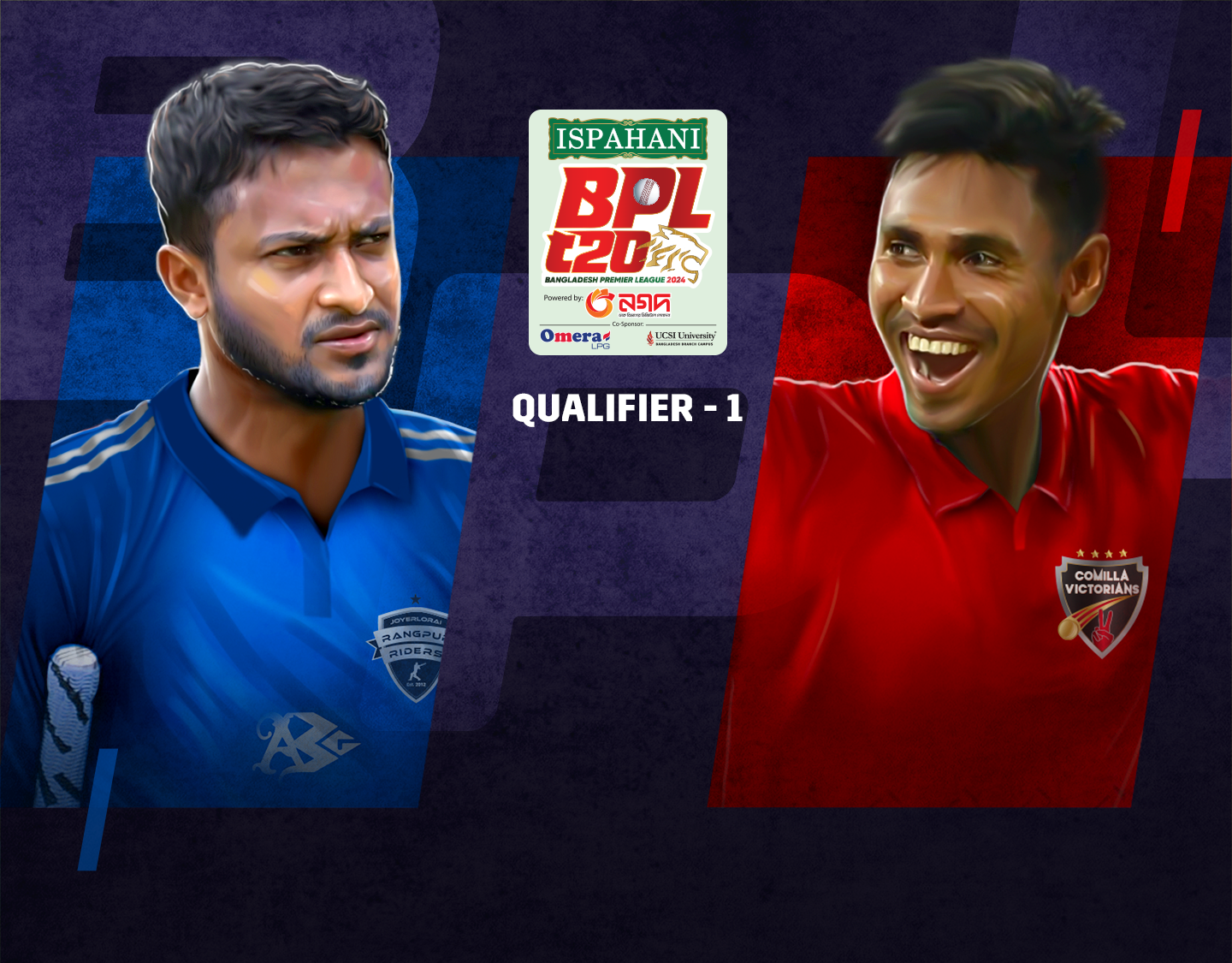 Qualifier 1 of bangladesh premier league, 2024: rangpur riders vs comilla victorians banner