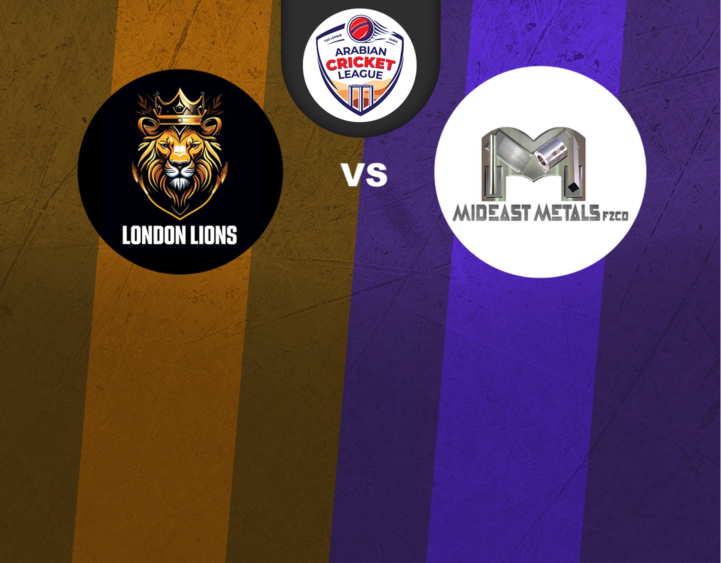 Match 52 of icca arabian cricket league round 2: london lions vs mid-east metals banner