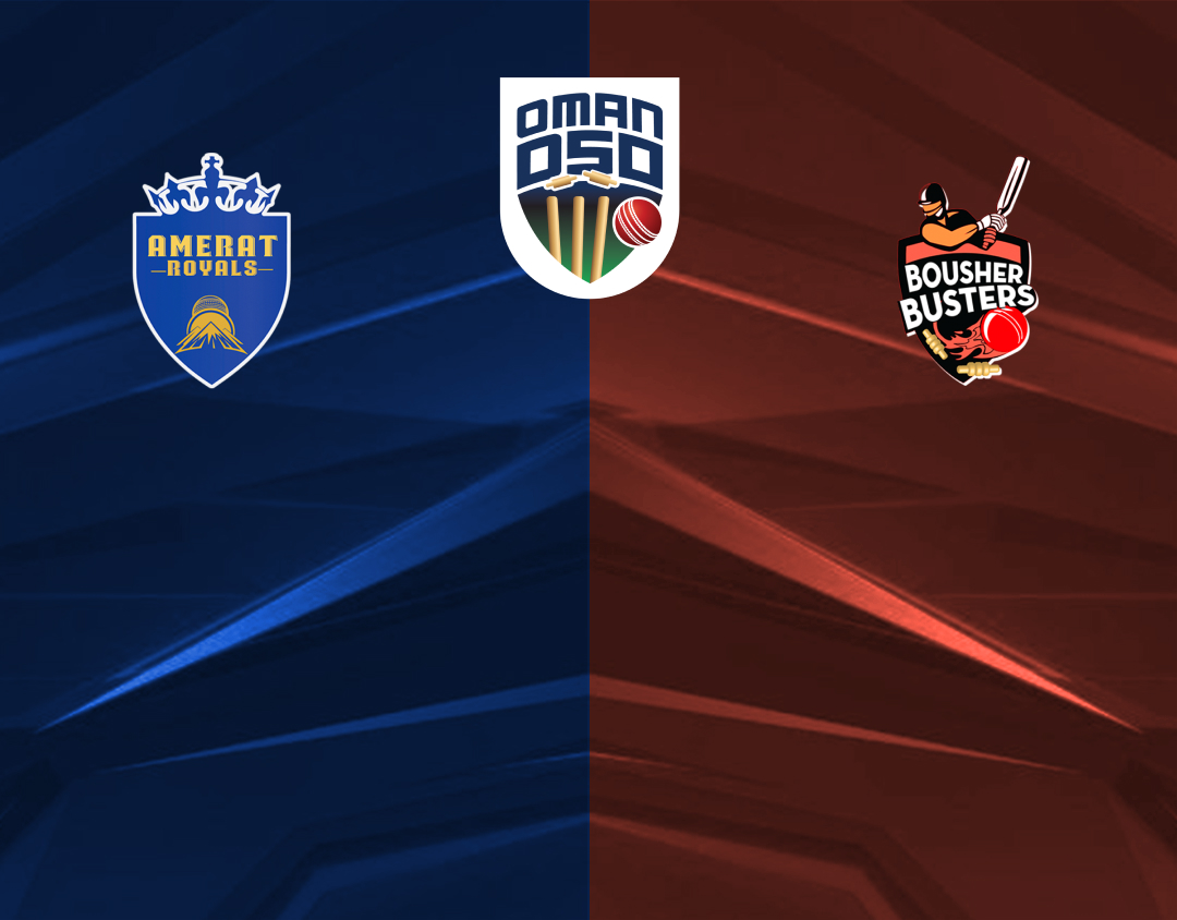 Match 1 of oman d50 league, 2024: bousher busters vs amerat royals banner