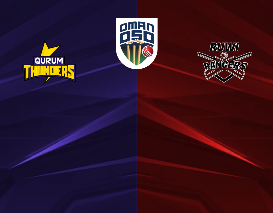 Match 2 of oman d50 league, 2024: qurum thunders vs ruwi rangers banner