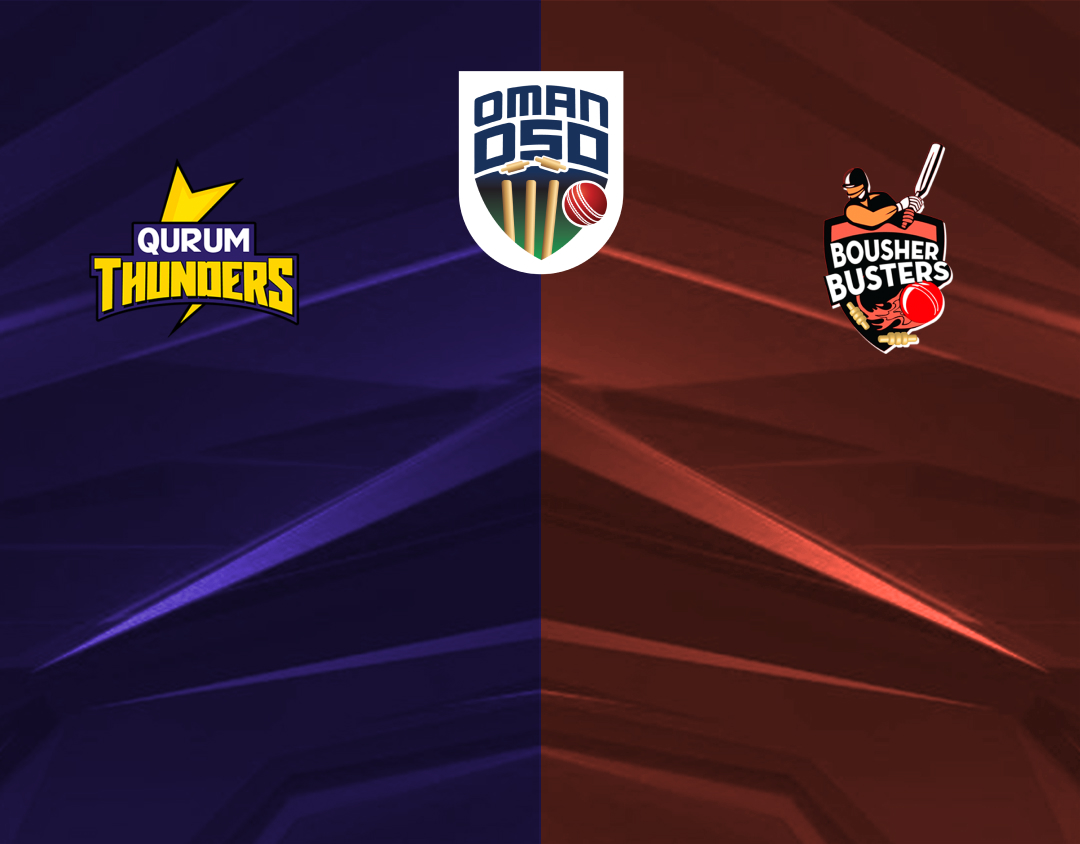 Match 6 of oman d50 league, 2024: qurum thunders vs bousher busters banner
