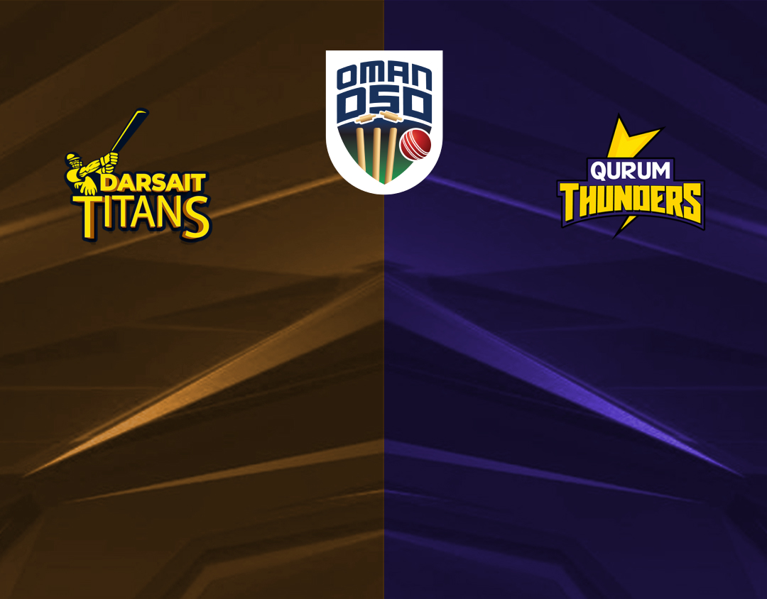 Match 9 of oman d50 league, 2024: qurum thunders vs darsait titans banner