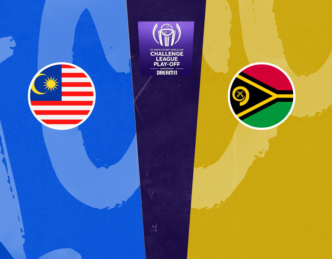 Match 12 of icc cwc challenge league play-off, 2024: malaysia vs vanuatu banner