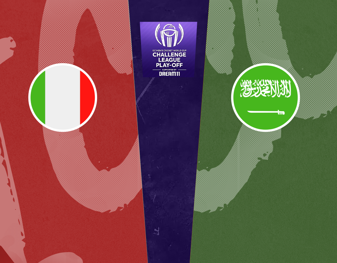 Match 5 of icc cwc challenge league play-off, 2024: italy vs saudi arabia banner