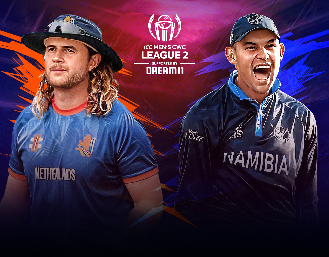 Match 5 of icc cwc league 2, 2023-27: netherlands vs namibia banner