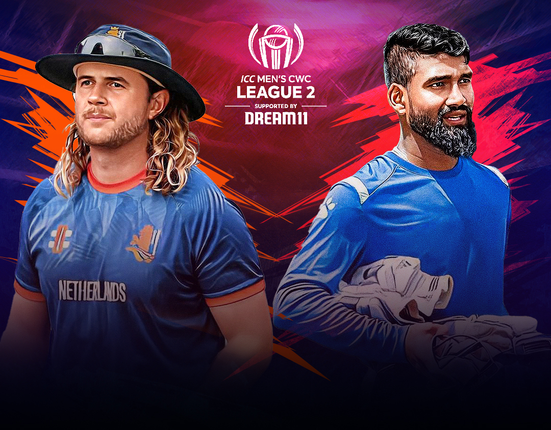 Match 6 of icc cwc league 2, 2023-27: netherlands vs nepal banner