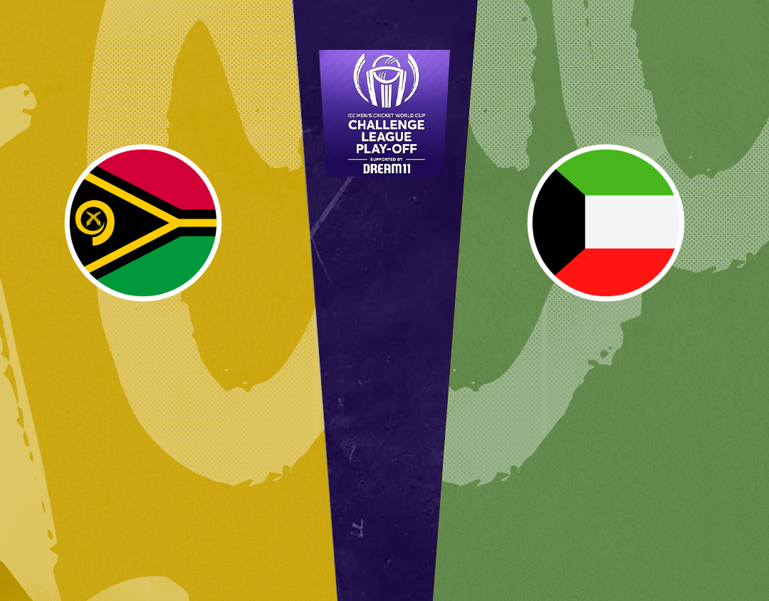 Super six - match 1 of icc cwc challenge league play-off, 2024: vanuatu vs kuwait banner