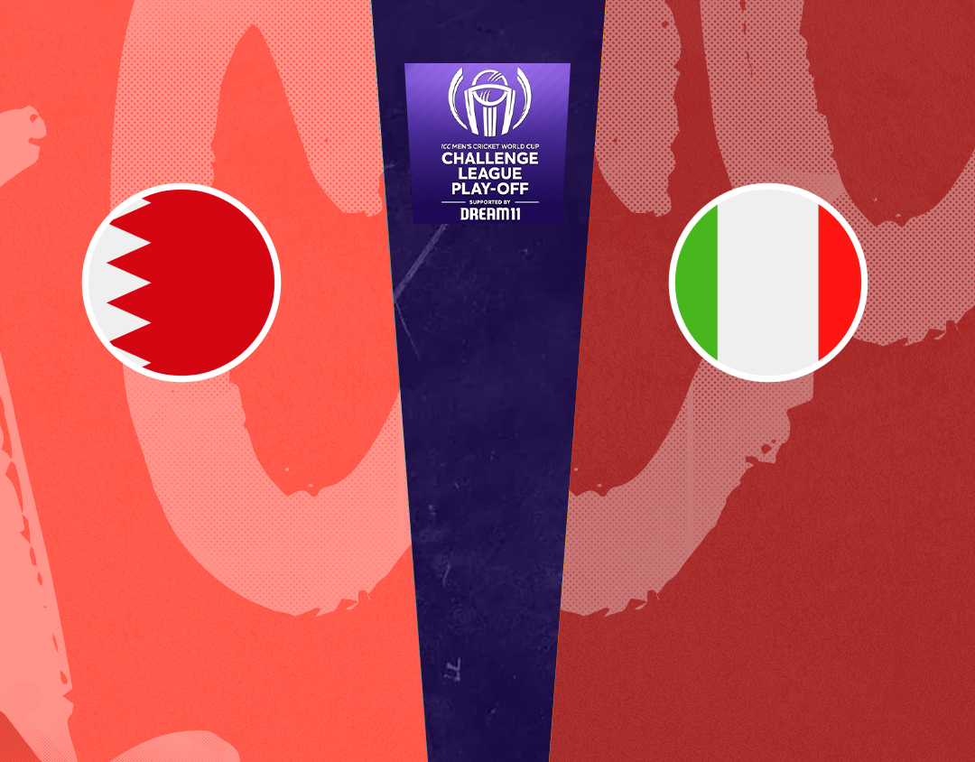 Super six - match 2 of icc cwc challenge league play-off, 2024: bahrain vs italy banner