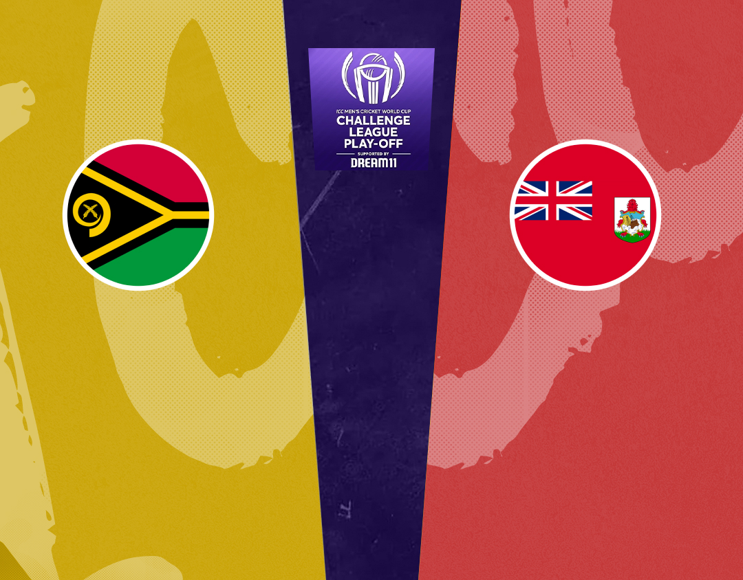 Super six - match 4 of icc cwc challenge league play-off, 2024: vanuatu vs bermuda banner