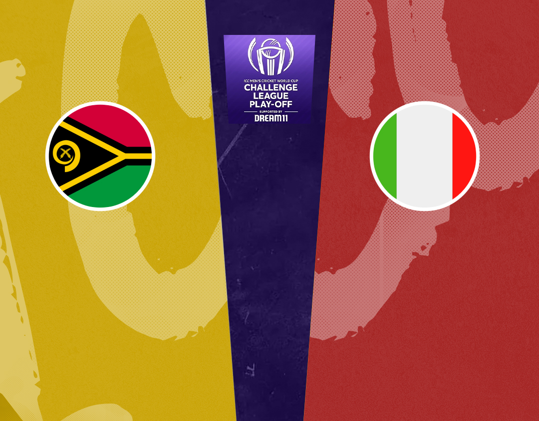 Super six - match 8 of icc cwc challenge league play-off, 2024: vanuatu vs italy banner