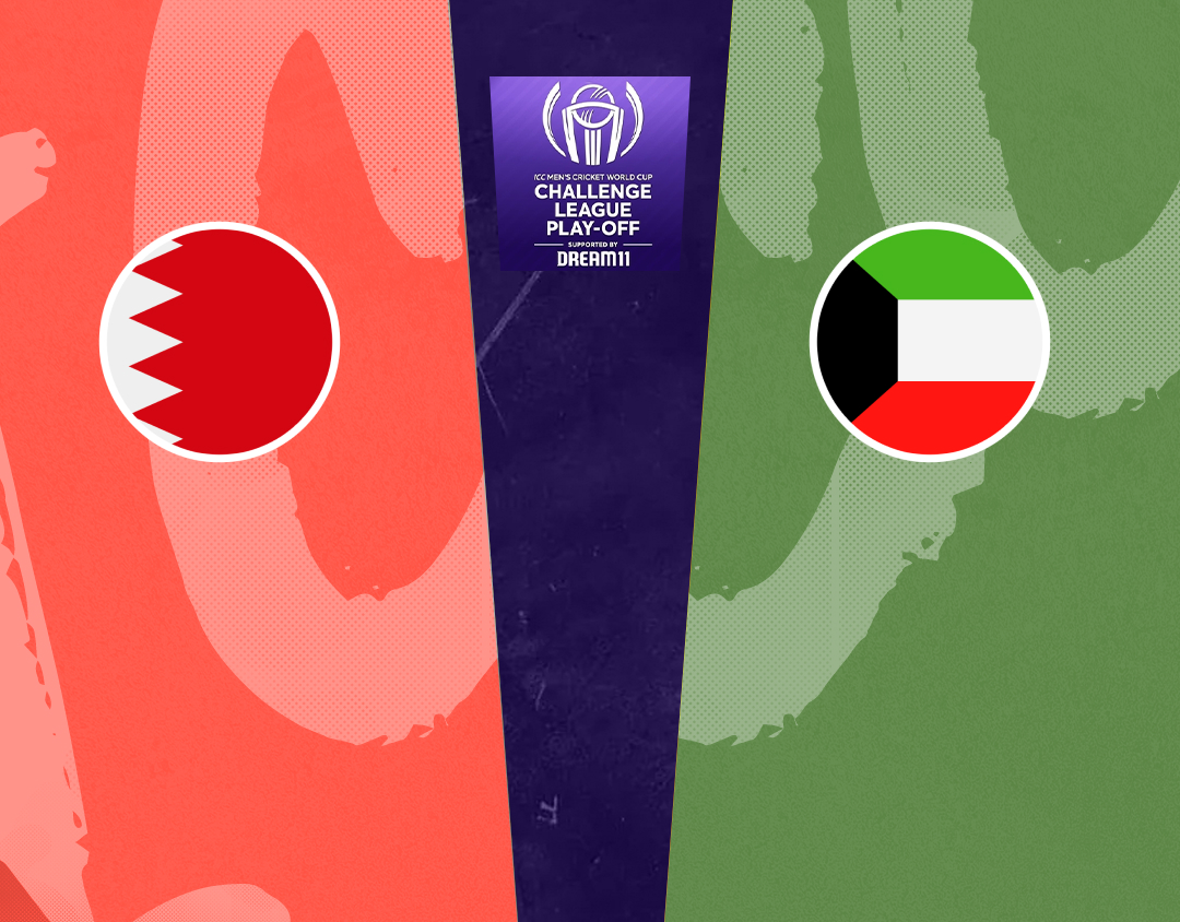 Super six - match 5 of icc cwc challenge league play-off, 2024: bahrain vs kuwait banner