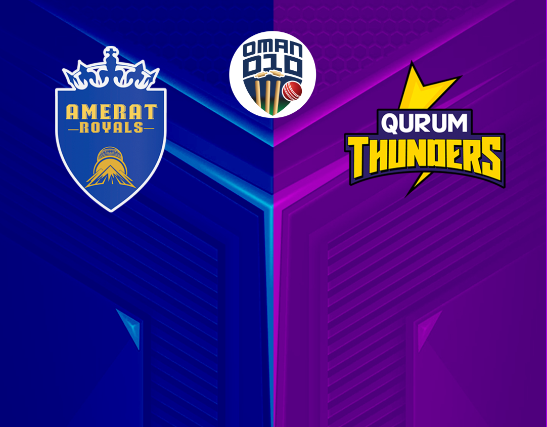 Match 21 of oman d10 league, 2024: qurum thunders vs amerat royals banner