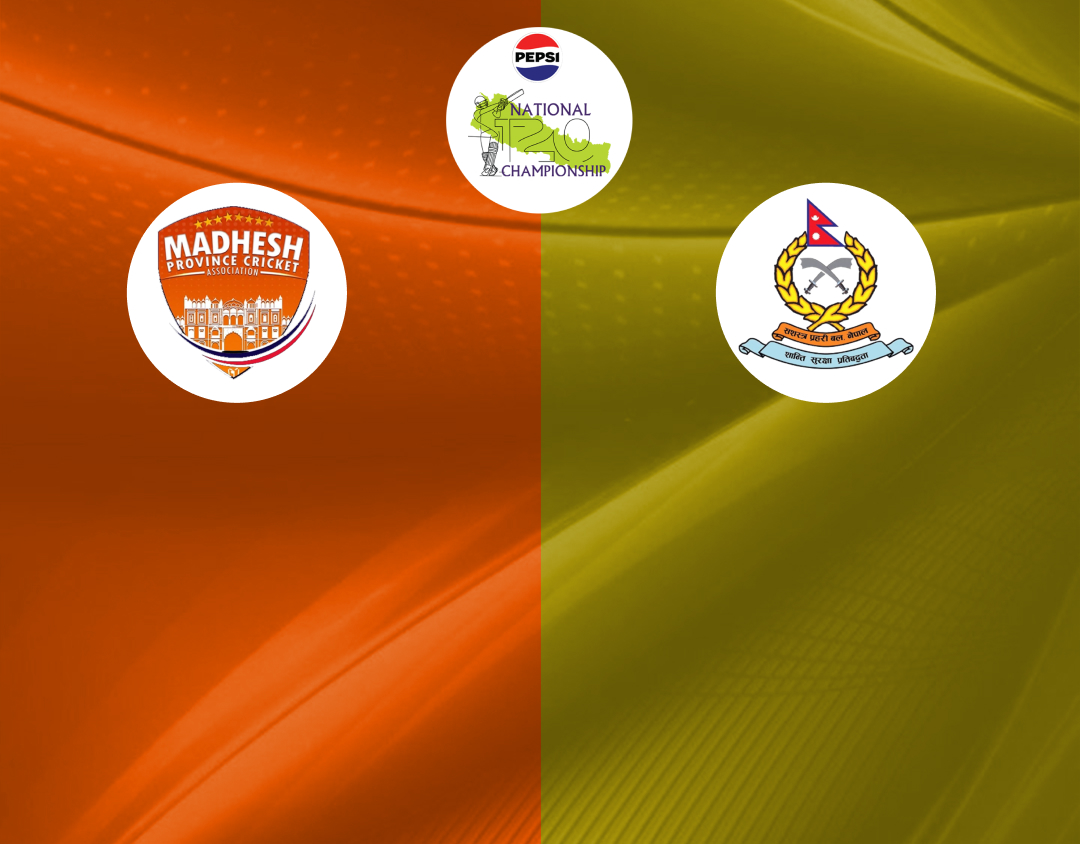 Match 19 of national t20 championship, 2024: madhesh province vs nepal a.P.F. Club banner