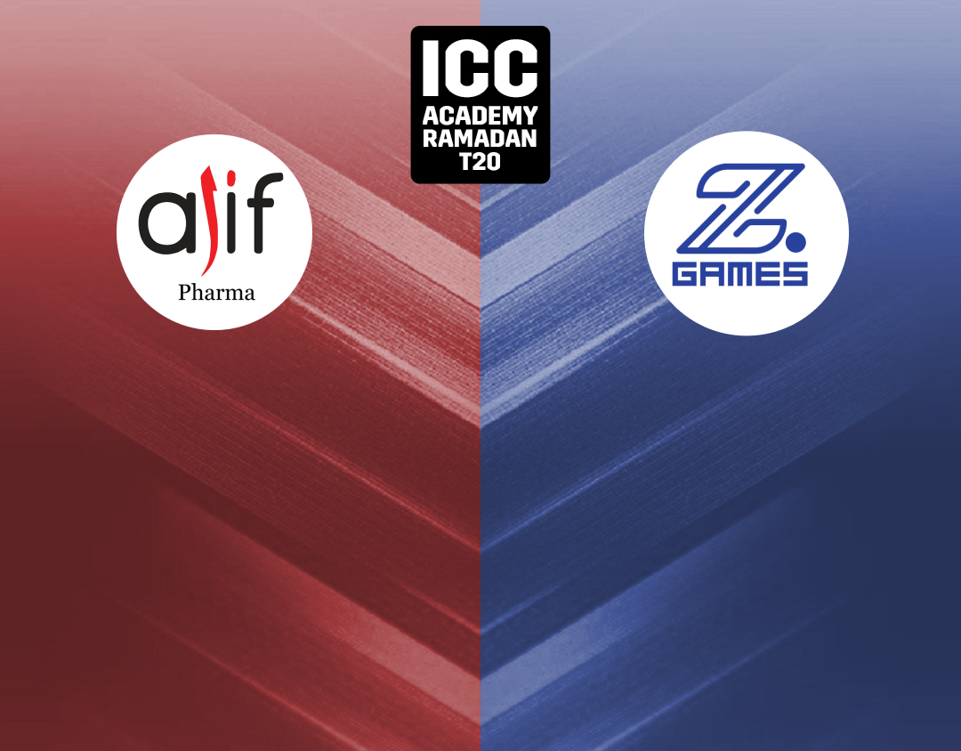 Match 20 of icc academy ramadan t20: alif pharma vs z games strikers banner