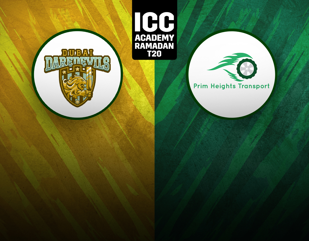 Match 2 of icc academy ramadan t20: dubai dare devils vs prim height transport banner