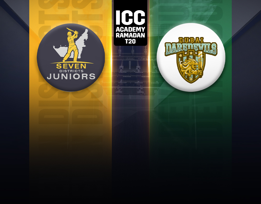 4th quarter final of icc academy ramadan t20: seven districts juniors vs dubai dare devils banner