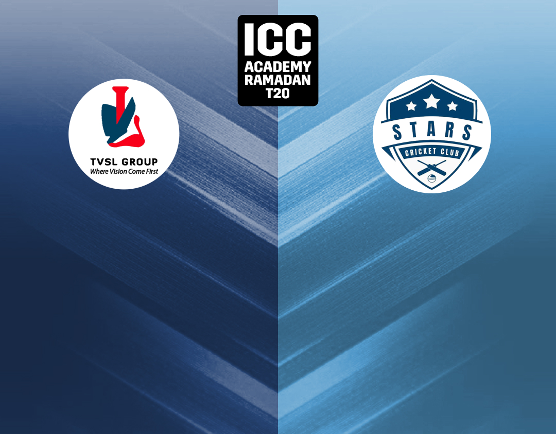 Match 17 of icc academy ramadan t20: the vision shipping vs top stars banner