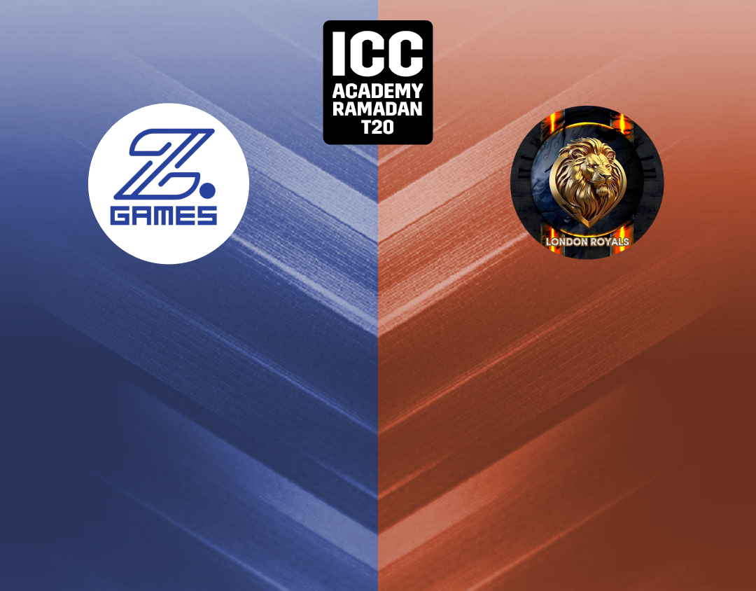 Match 16 of icc academy ramadan t20: z games strikers vs london royals banner