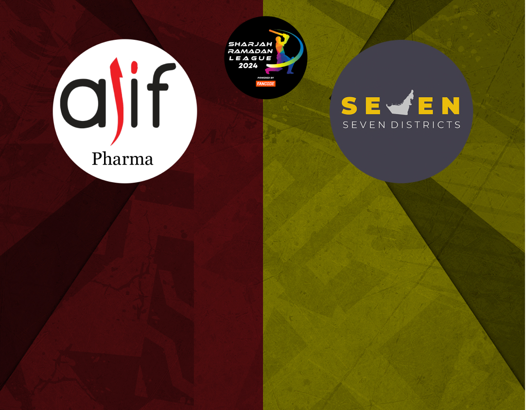 Cup quarter final - 3 of sharjah ramadan t20 league, 2024: alif pharma vs seven districts banner