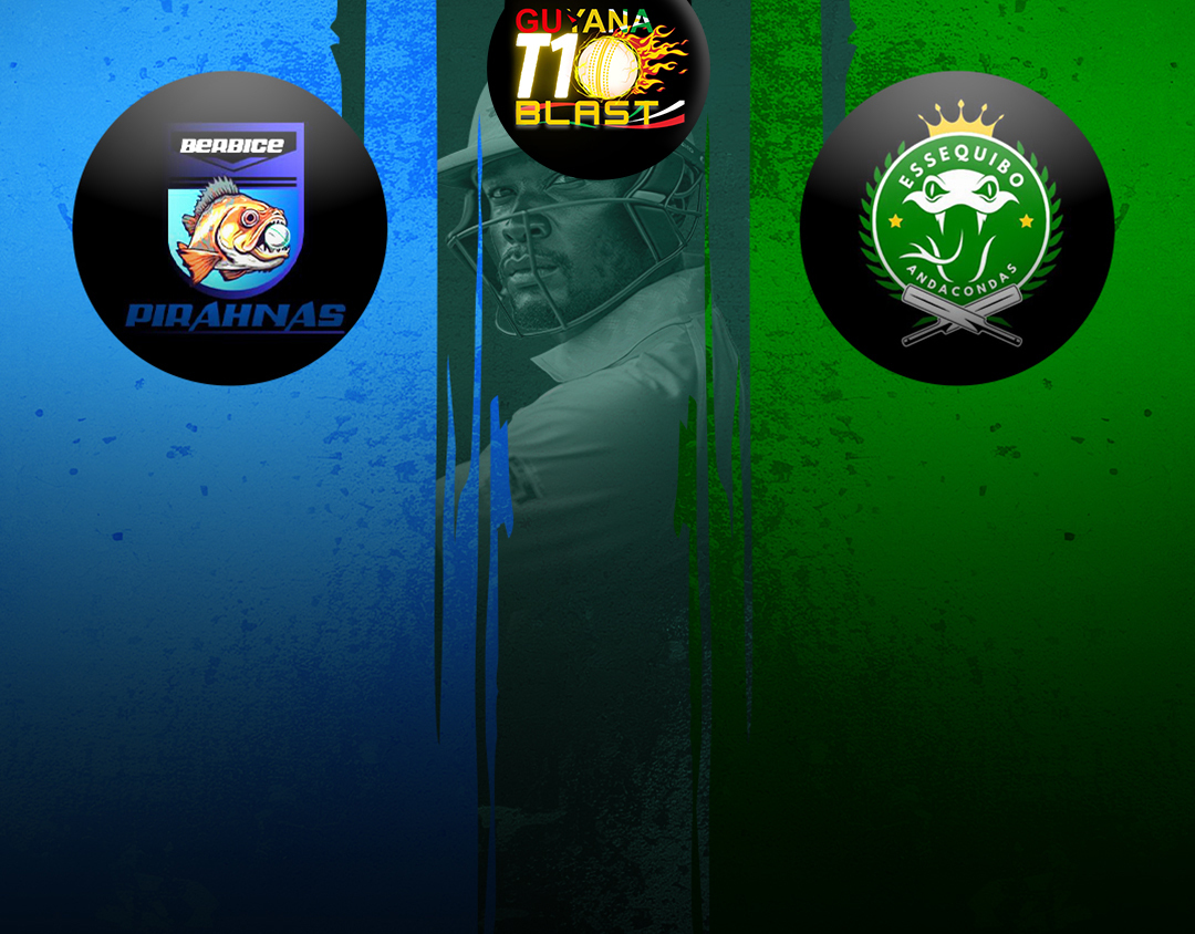 Match 3 of guyana t10 blast: berbice pirahnas vs essequibo anacondas banner