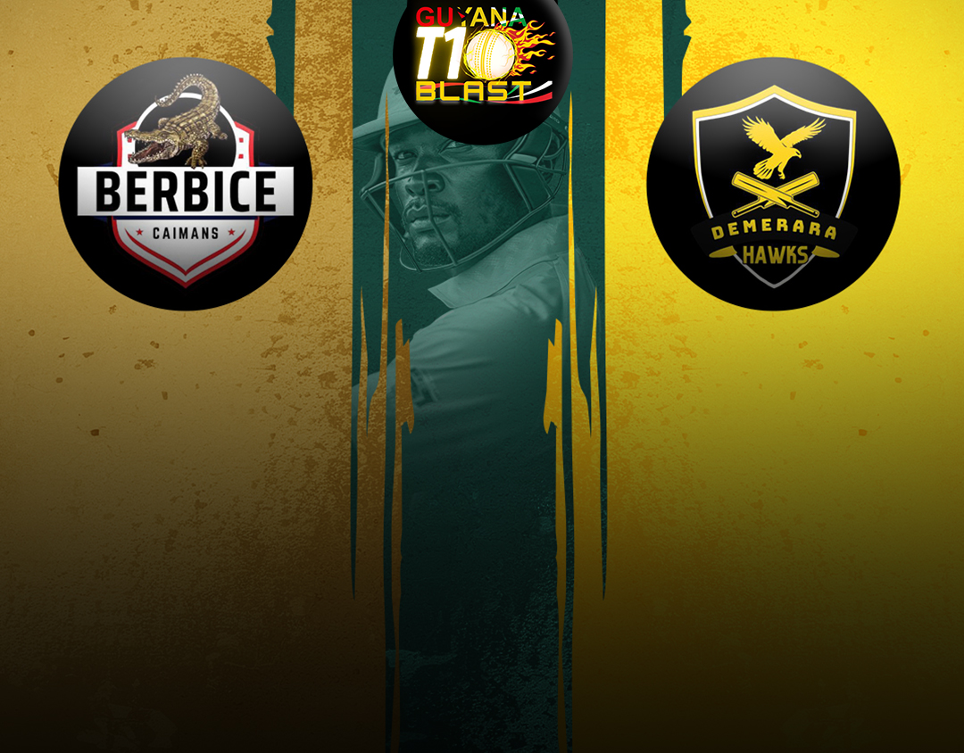 Match 9 of guyana t10 blast: berbice caimans vs demerara hawks banner