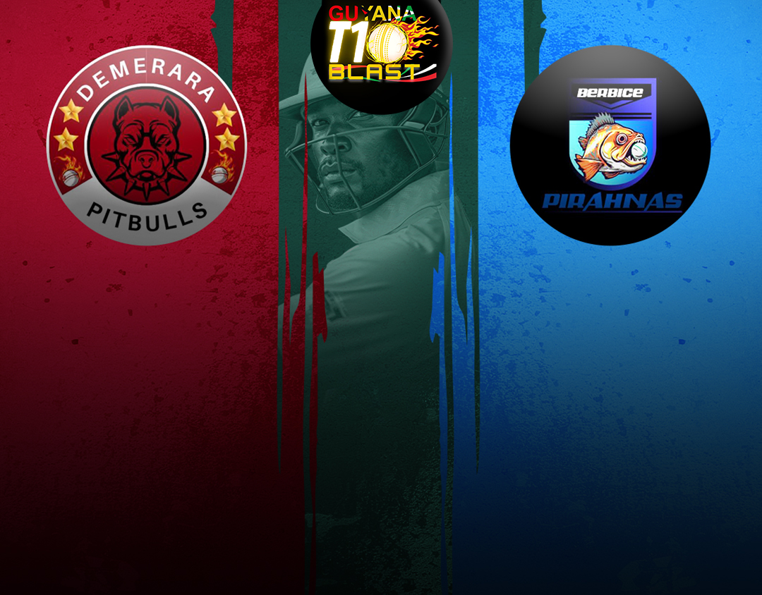 Match 8 of guyana t10 blast: demerara pitbulls vs berbice pirahnas banner
