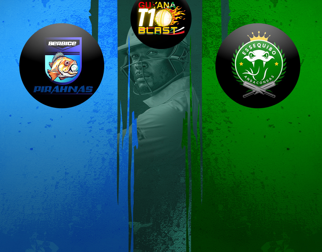 Match 19 of guyana t10 blast: berbice pirahnas vs essequibo anacondas banner