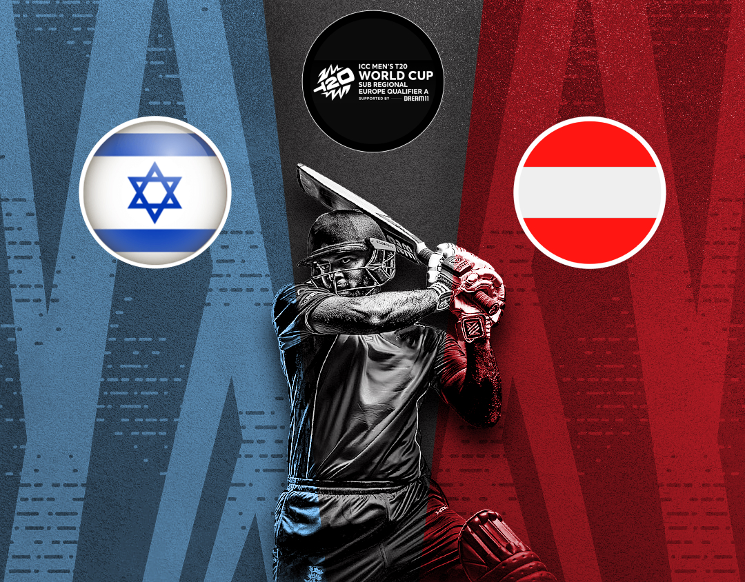 Match 5 of icc t20 world cup europe qualifier a, 2024: israel vs austria banner