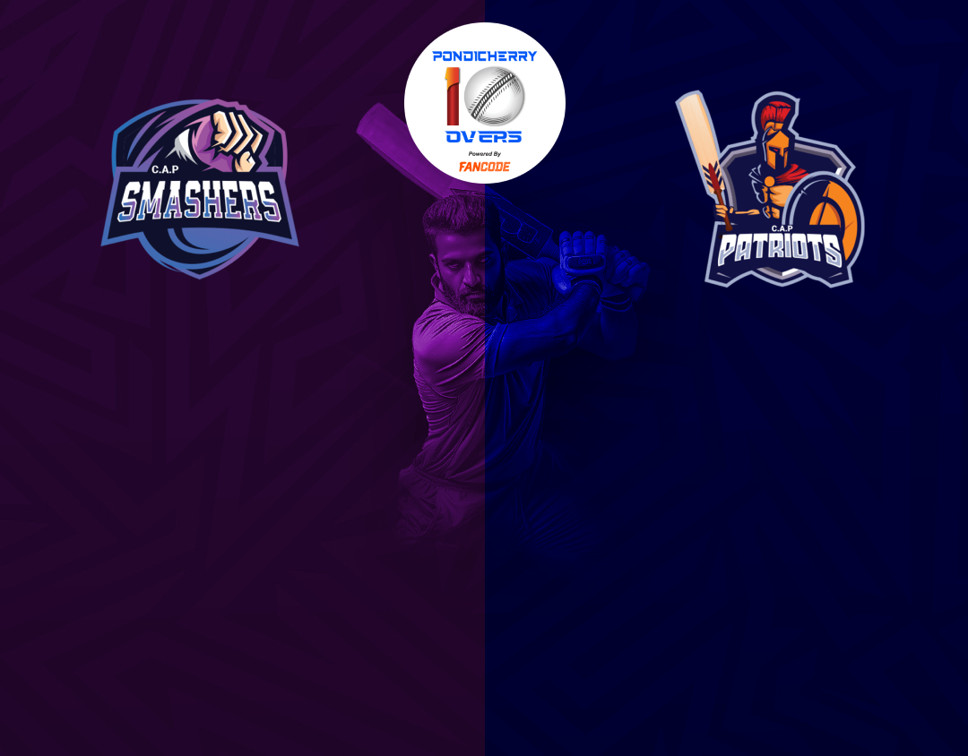 Match 23 of siechem pondicherry men's t10 tournament 2024: smashers vs patriots banner