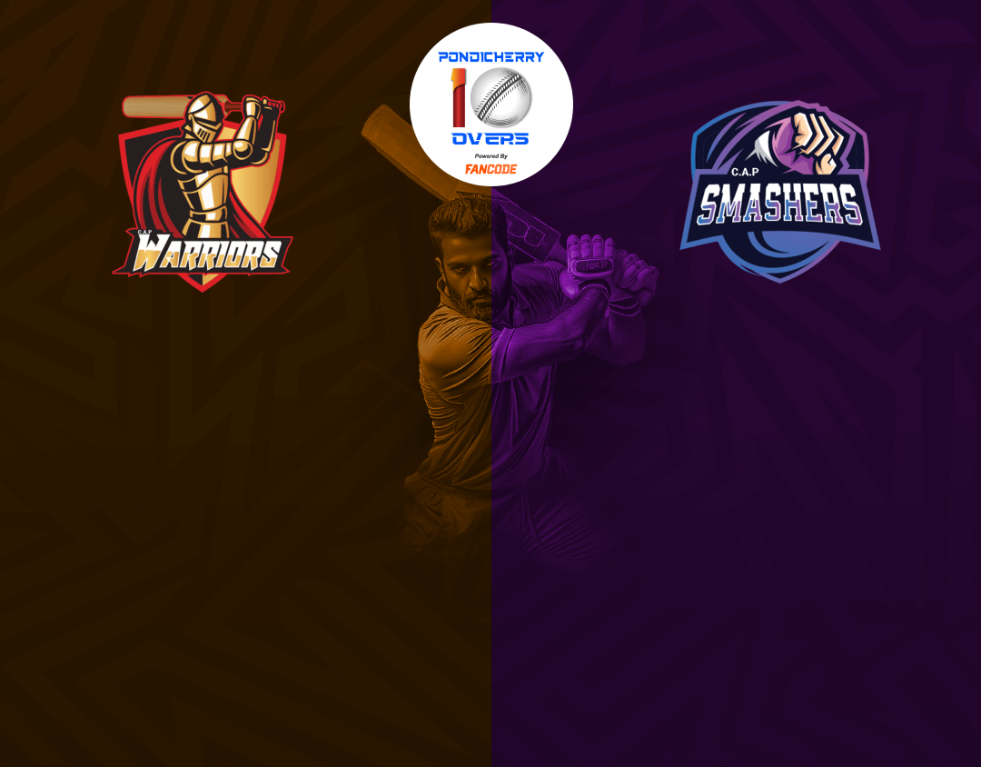 Match 44 of siechem pondicherry men's t10 tournament 2024: warriors vs smashers banner