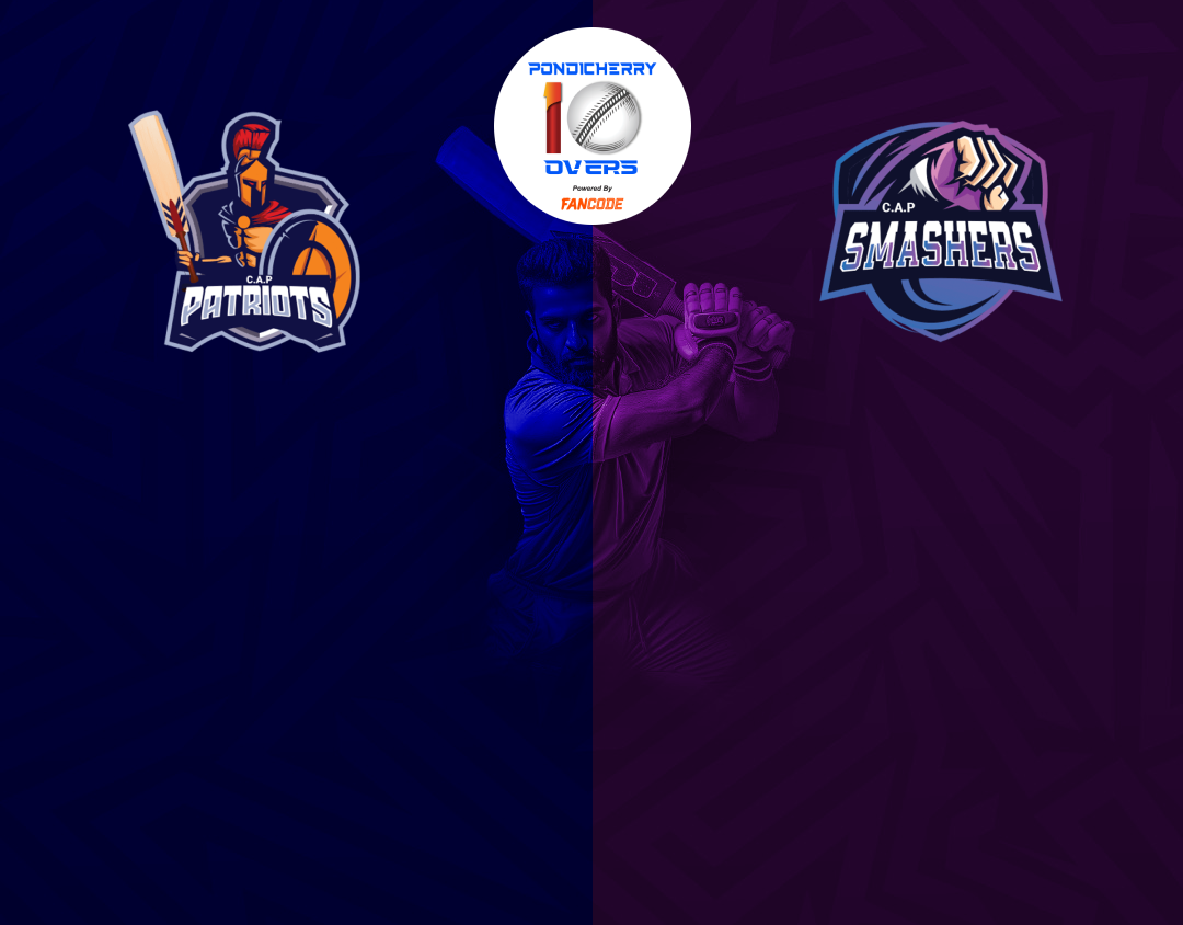 Match 50 of siechem pondicherry men's t10 tournament 2024: patriots vs smashers banner