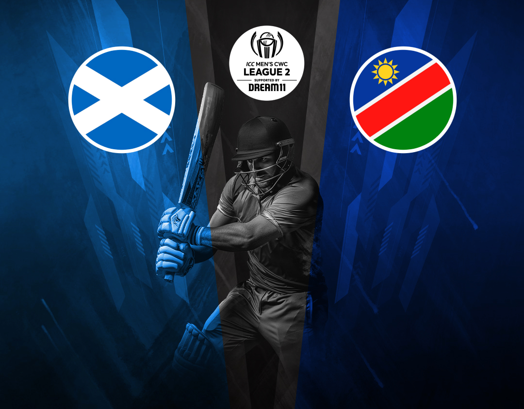 Match 3 of icc cwc league 2, 2023-27: scotland vs namibia banner