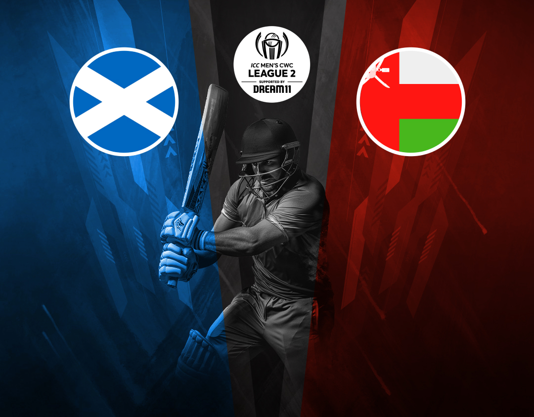 Match 4 of icc cwc league 2, 2023-27: scotland vs oman banner