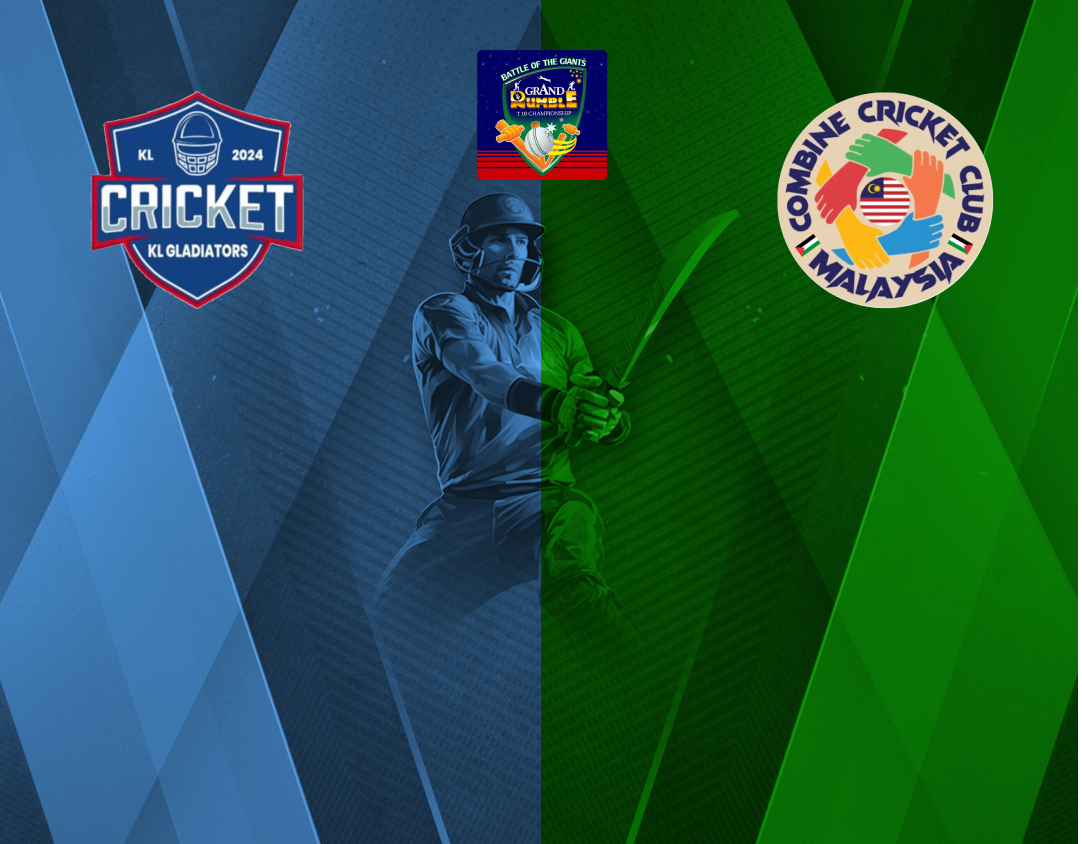 Match 5 of grand rumble t10 championship round 3, 2024: kl gladiators vs combined cricket club banner