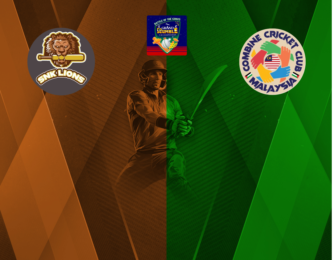 Match 9 of grand rumble t10 championship round 3, 2024: snk lions, malaysia vs combined cricket club banner