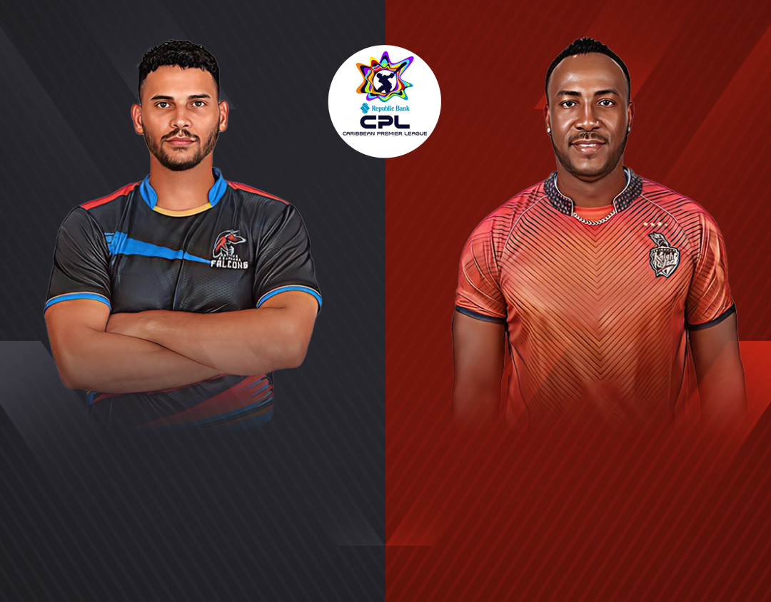 Match 8 of caribbean premier league, 2024: antigua & barbuda falcons vs trinbago knight riders banner