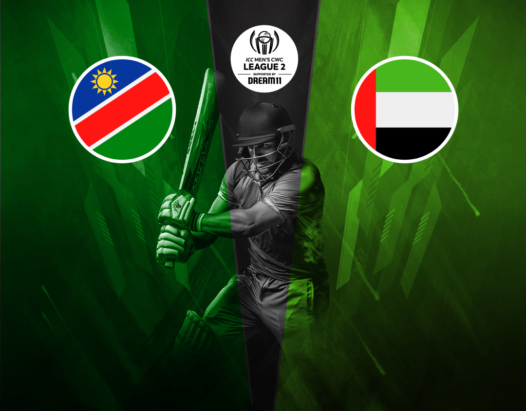 Match 29 of icc cwc league 2, 2023-27: namibia vs united arab emirates banner