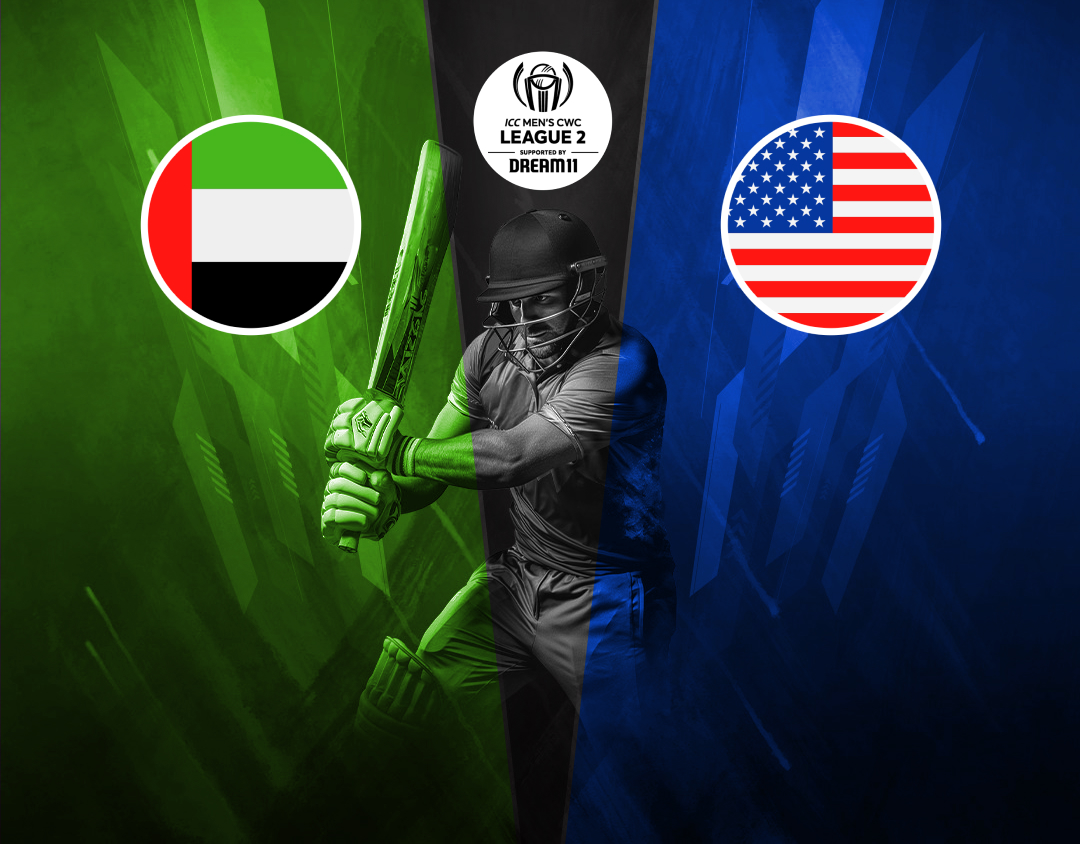 Match 33 of icc cwc league 2, 2023-27: united arab emirates vs usa banner