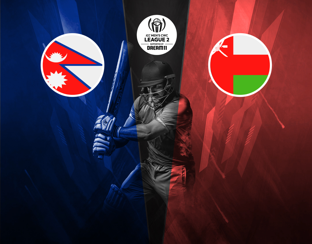 Match 28 of icc cwc league 2, 2023-27: nepal vs oman banner