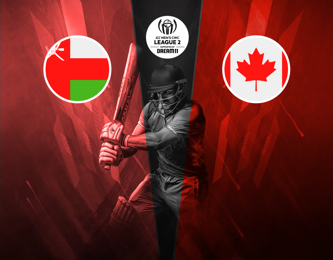 Match 36 of icc cwc league 2, 2023-27: oman vs canada banner