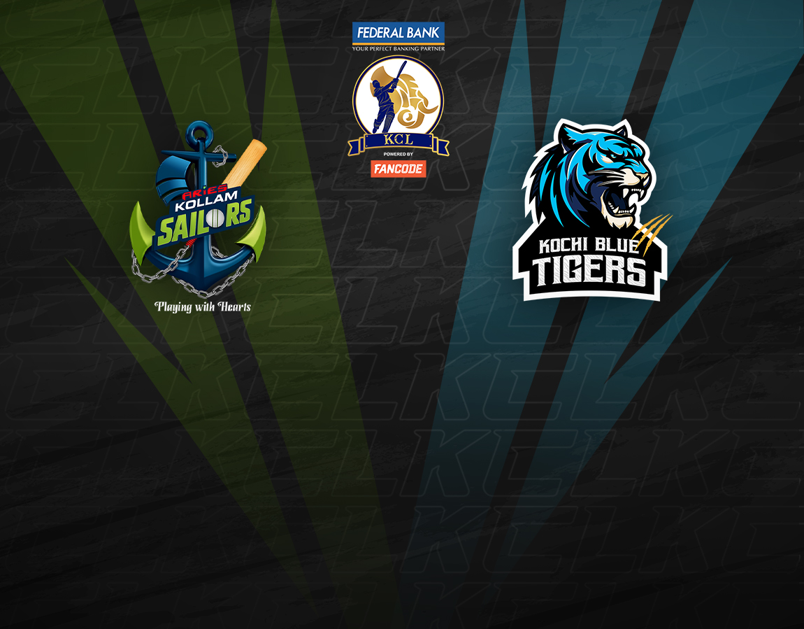 Match 11 of kerala cricket league t20 2024: aries kollam sailors vs kochi blue tigers banner
