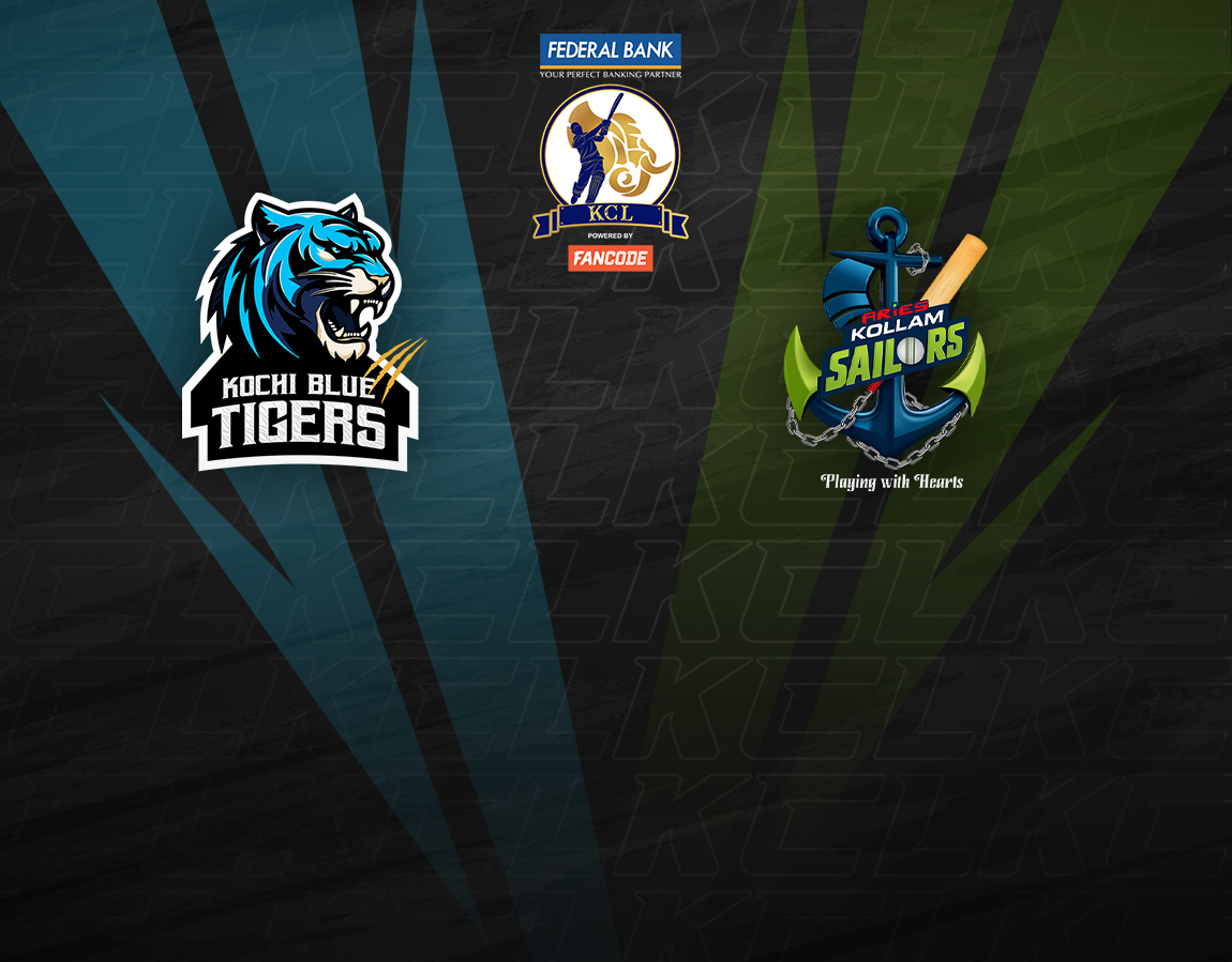 Match 20 of kerala cricket league t20 2024: kochi blue tigers vs aries kollam sailors banner